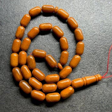 Ambre baltique Misbaha tesbih chapelet, capsule 17×10 mm