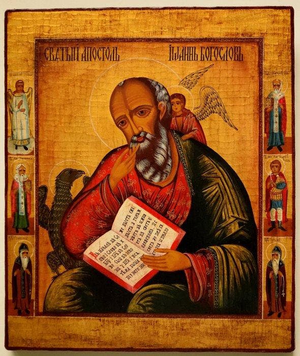 Icoon - Russische orthodoxe ikoon Johannes de Theoloog,, Antiek en Kunst, Antiek | Boeken en Manuscripten