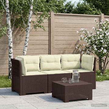 vidaXL 3-Zits Tu bank met Kussens Rattan Look PP Bruin, Verzenden, Nieuw