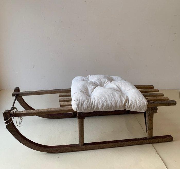 Bank - Hout, IJzer - originele vintage Sledge, Antiquités & Art, Curiosités & Brocante