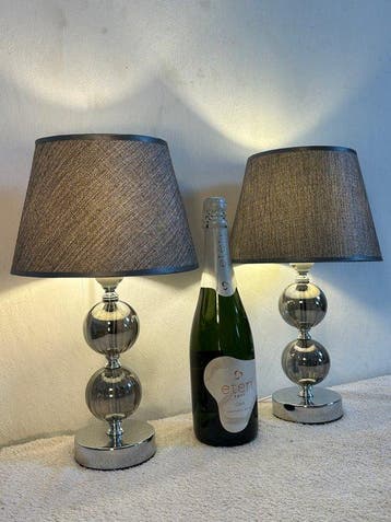 Tafellamp (2) - Bolls - Acryl, Chroom, Staal, Textiel - Set