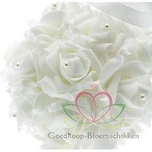 Pomander foamroosbal Wit 12 cm met pareltjes, Nieuw