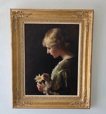 Henry Thomas Schäfer (1833-1916) - Dame met bloem, Antiek en Kunst