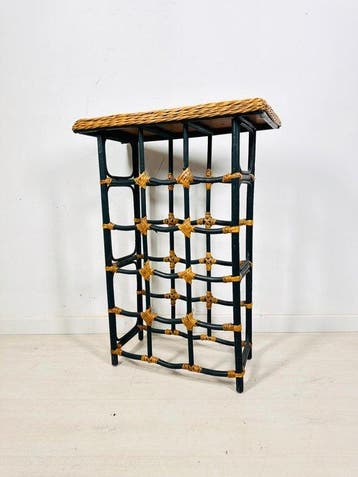 Wijnrek - Geweven rattan- en bamboe-consoletafel - Hout -
