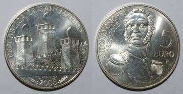 Saint-marin 5 Euro 2005 Antonio Onofri Fleur De Coin, Verzenden, België