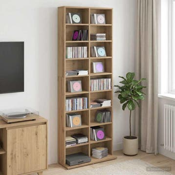 vidaXL CD Kast Artisanaal eiken 65 x 23,5 x 175 cm Bewerkt, Huis en Inrichting, Verzenden, Nieuw