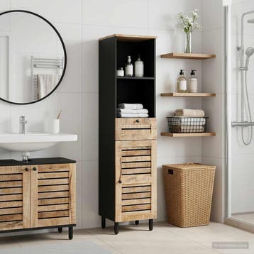 vidaXL Badkamerkast met lade Bruin en Zwart 38 x 33,5 x 160, Verzenden, Nieuw