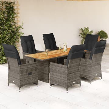 vidaXL 7-delige Bistroset met kussens poly rattan grijs, Verzenden, Nieuw