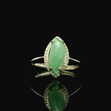 Jade - Zilver, S925 zilveren verstelbare ring met marquise