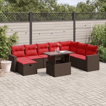 vidaXL 9-delige tuinbankset met kussens, bruin polyrotan, Verzenden, Nieuw