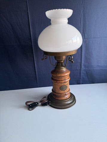 Lampe - Bois, Laiton, Verre - Lampe de table vintage, Antiquités & Art