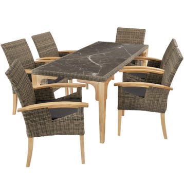 tectake Wicker tafel Foggia met 6 stoelen Rosarno - natuur, Verzenden