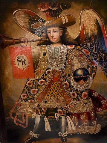 Cuzco School (XX) - St Miguel Archangel with Trumpet for, Antiek en Kunst, Kunst | Schilderijen | Klassiek