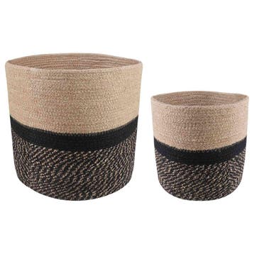 vidaXL Plantenpot Set 2 st Naturel en Zwart Ø 28 x 28 cm, Verzenden