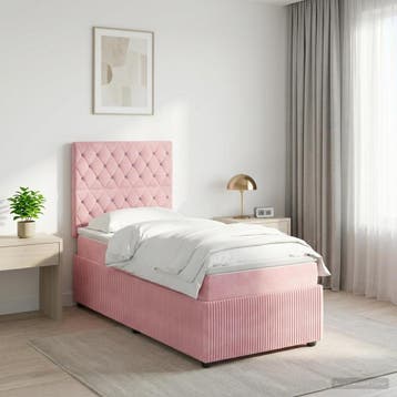 vidaXL LED Boxspringbed met Matras Roze 80 x 200 cm Fluweel, Verzenden, Nieuw