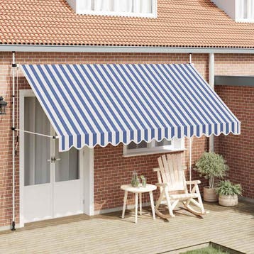 vidaXL Luifel handmatig uittrekbaar 400 cm blauw en witte, Verzenden, Nieuw
