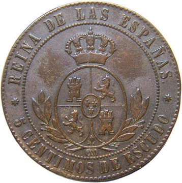 Spanje. Isabel II. 5 Céntimos de Escudo 1867 Sevilla OM