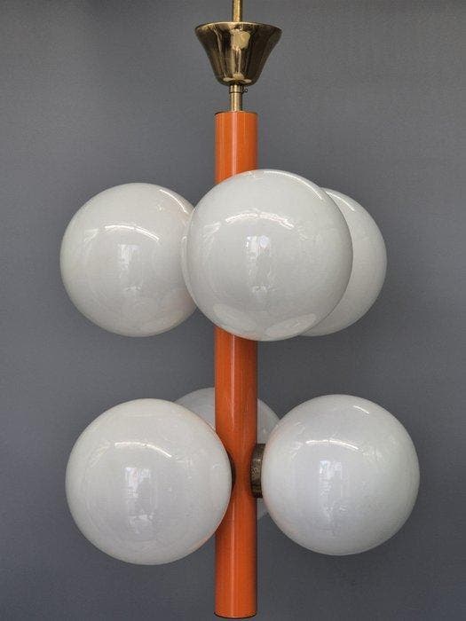 Lampe à suspendre - Métal, Verre - Suspension – Space Age –, Antiek en Kunst, Kunst | Designobjecten