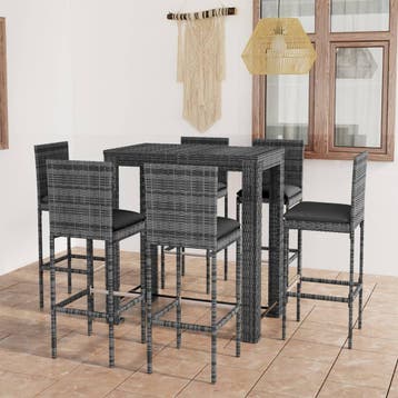 vidaXL 7-delige Tuinbarset met kussens poly rattan grijs, Tuin en Terras, Verzenden, Nieuw