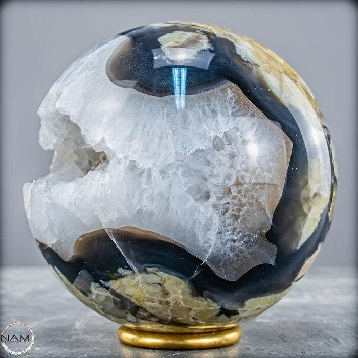 Zeer zeldzaam! UV-reactief Mossagate Sphere uit Brazilië-, Verzamelen, Mineralen en Fossielen