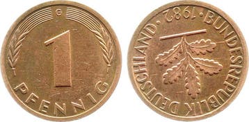Duitsland Fehlpraegung 1 Pfennig 1982 G Stempeldrehung 175°, Verzenden, België