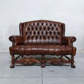 Chesterfield style - Sofa - Bergere - Leder, Hout - leer