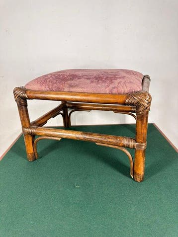 Kruk - Lattan and Cane poef met bekleed kussen - Hout,