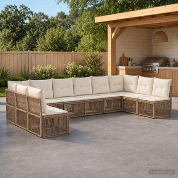 vidaXL Tuinbank Set 10 st Beige poly rattan, Verzenden, Nieuw