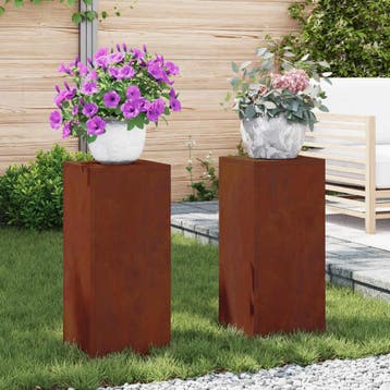 vidaXL Plantenstand 2 pcs Roestig 24 x 24 x 55 cm, Tuin en Terras, Verzenden, Nieuw