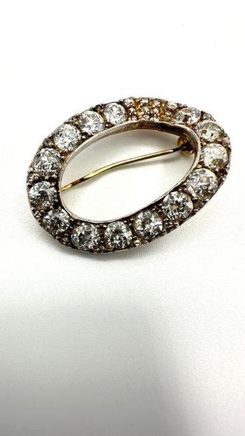 Broche - 14 carats Or jaune, Argent - 4.20ct. tw. Diamant, Bijoux, Sacs & Beauté