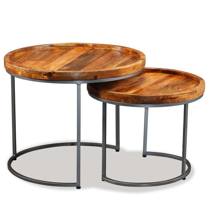 vidaXL 2-delige Bijzettafelset massief mangohout, Maison & Meubles, Tables | Tables d'appoint, Envoi