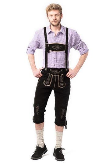 Lederhose Leer Lang Zwart en Bretels, Verzenden