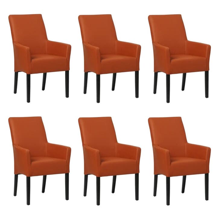 Set van 6 Leren eetkamerstoelen Just met armleuning -, Huis en Inrichting, Stoelen, Nieuw, Eén, Leer, Ophalen of Verzenden