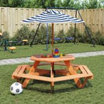 vidaXL Picknicktafel voor 4 kinderen met parasol zeshoekig, Verzenden, Nieuw