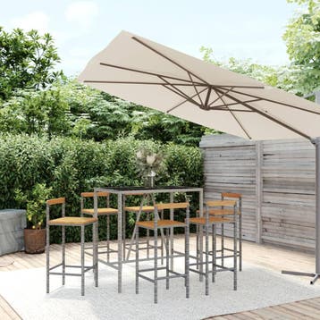 vidaXL 7-delige Tuinbarset poly rattan en massief acaciahout, Verzenden, Nieuw