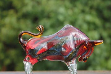 naar murano - Sculpture, groot formaat bull in massief glas