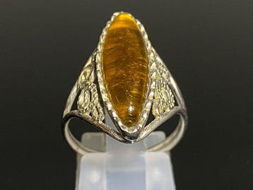 Oud vintage uit de jaren 1970: Baltisch amberring -, Antiek en Kunst