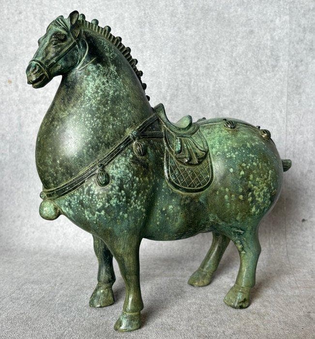 Beeld, Exclusief Tang-Dynasty stijl paard - 24.5 cm - Brons, Antiek en Kunst, Kunst | Designobjecten
