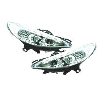 Phares Pour Peugeot 207 06-12 Feux Diurnes Led Fond Chromé, Verzenden