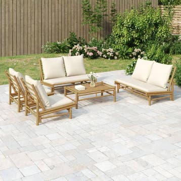 vidaXL 5-delige Loungeset met kussens bamboe crèmewit, Verzenden, Loungeset