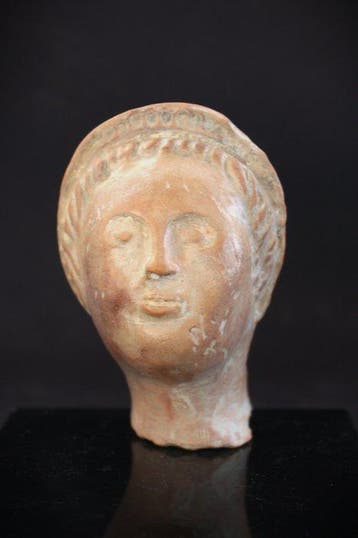 Oud-Romeins Terracotta Prachtig votiefhoofd van een jonge