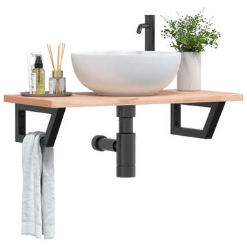 vidaXL Badkamer wandschap staal en massief beukenhout, Verzenden
