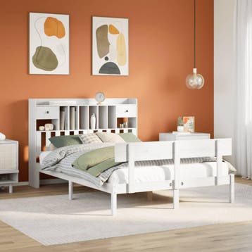 vidaXL Bed met boekenkast zonder matras grenenhout wit, Verzenden