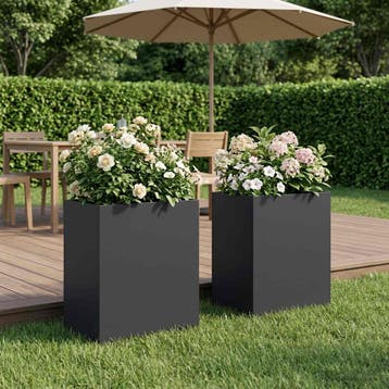vidaXL Plantenbak 2 st Zwart 40 x 30 x 40 cm Koudgewalst, Tuin en Terras, Bloempotten, Verzenden, Nieuw