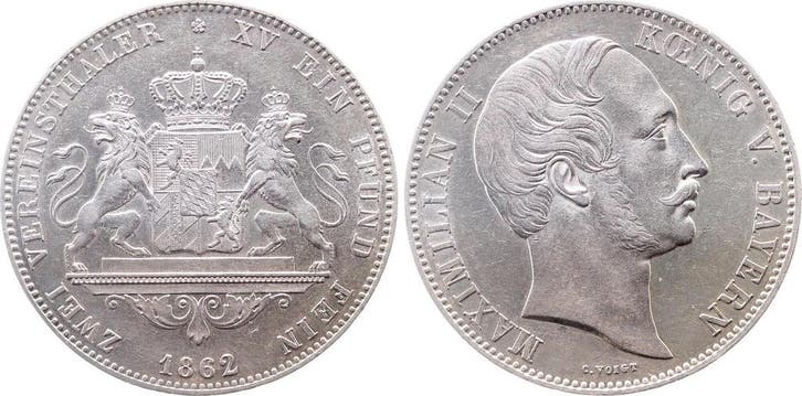 Duitsland Thaler Bayern 1862 seltenes Jahr Thun 100 vorzu..., Postzegels en Munten, Munten | Europa | Niet-Euromunten, België