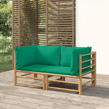 vidaXL Tuinhoekbanken 2 st met kussens bamboe groen, Verzenden, Nieuw