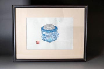 Set of Two Watercolour and Ink Illustrations of Decorated, Antiek en Kunst