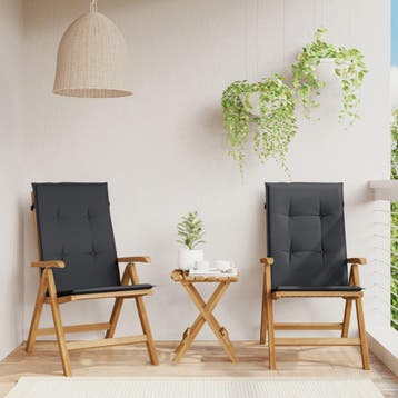 vidaXL Verstelbare klapstoelen met kussens, 2 stuks, massief, Verzenden