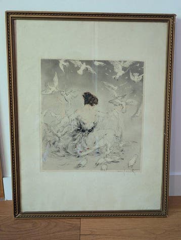 Louis Icart (1888-1950) - Woman and Doves, Antiek en Kunst