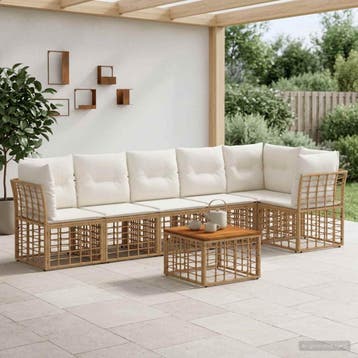 vidaXL Tuinbank Set 7 st Natuurlijk en Crème Wit poly rattan, Verzenden, Nieuw